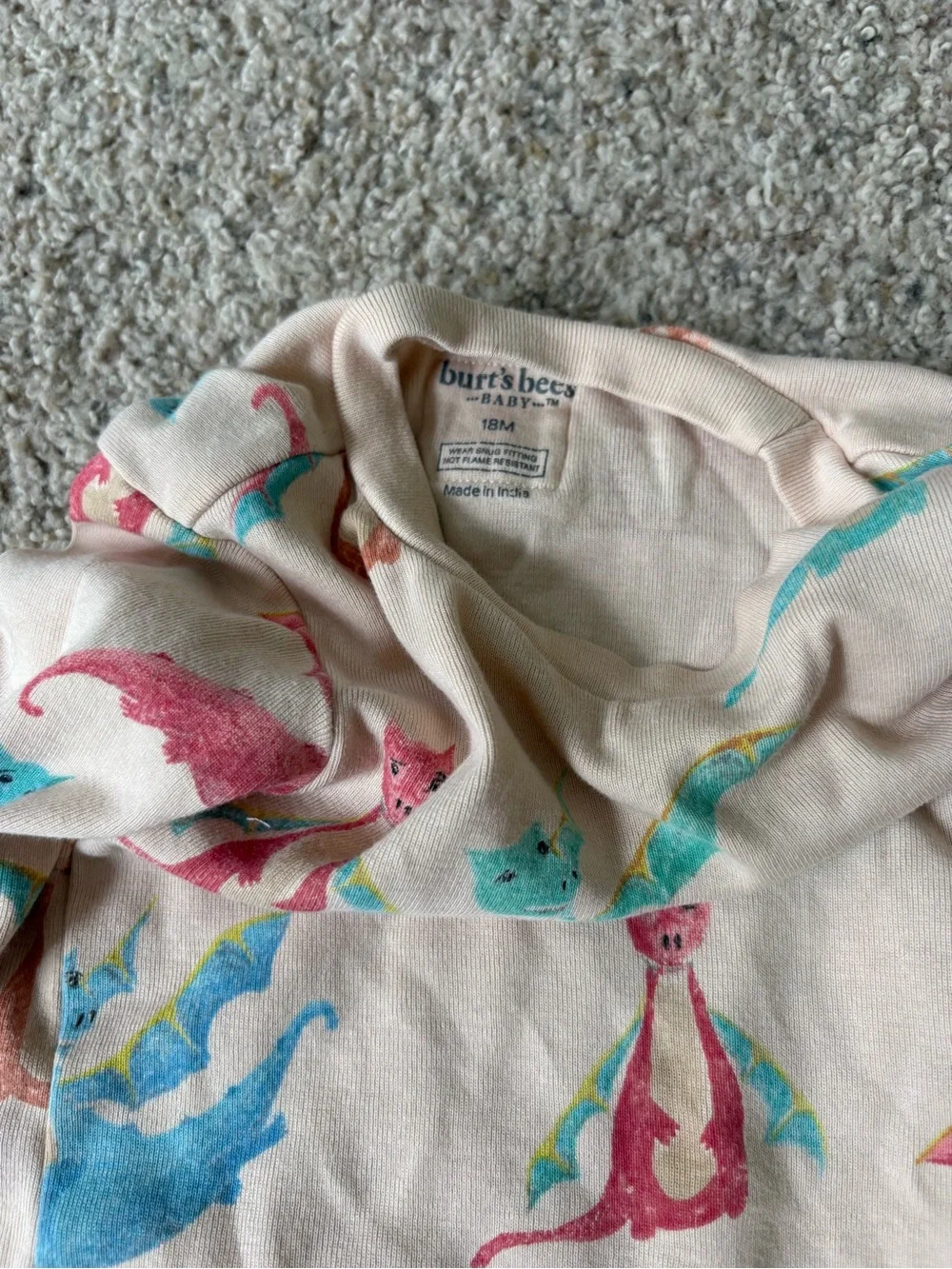 Burt’s Bees Baby 18M Pajamas Long Sleeve Top And Bottoms Dragons